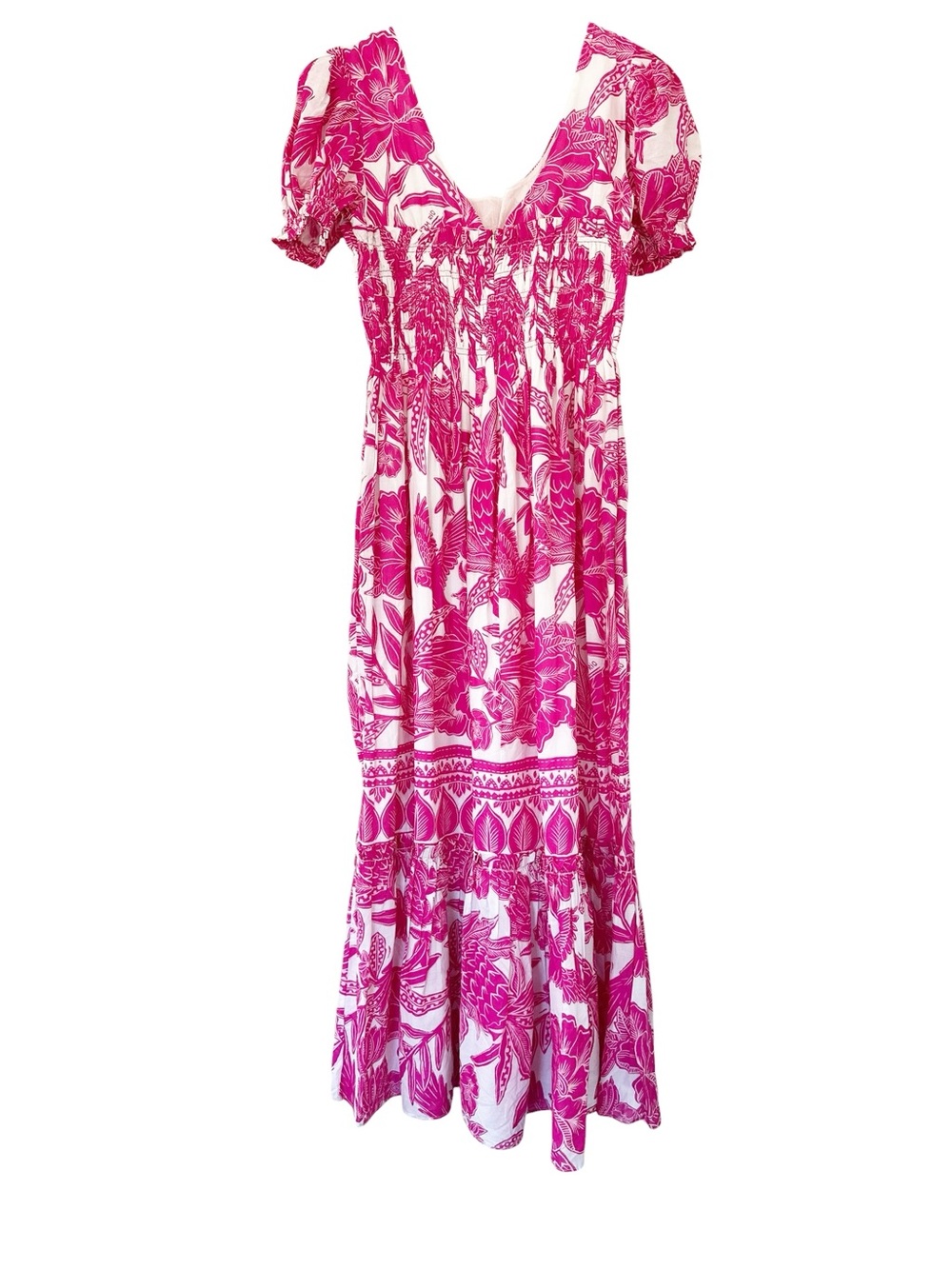 Farm Rio • The Pink Tropical Woodcut Maxi Dress NWOT